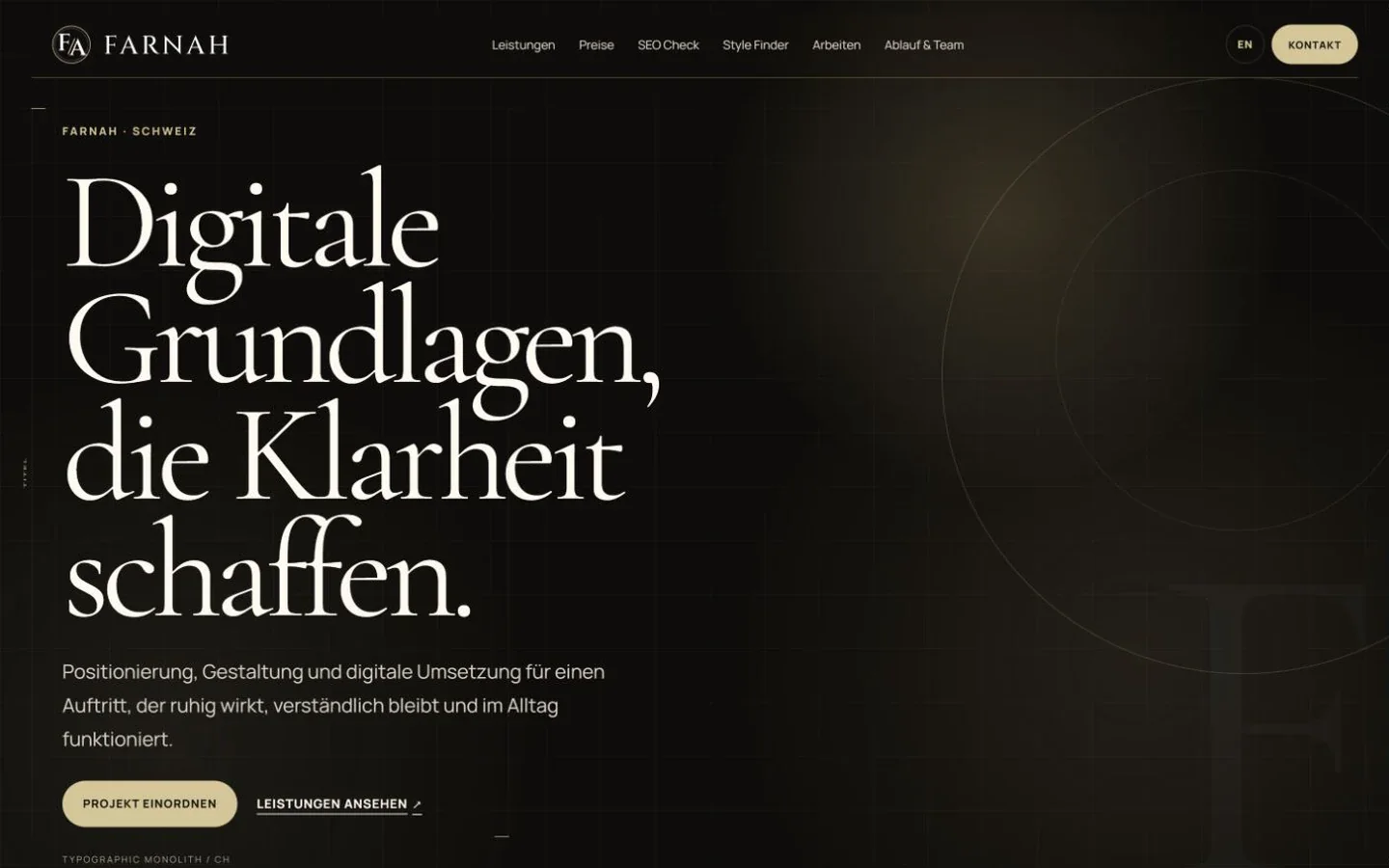 FARNAH homepage on a desktop viewport