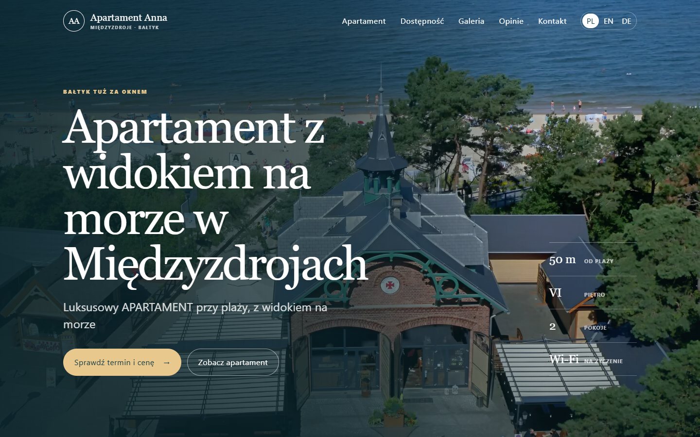 Startseite von Apartament Anna mit Unterkunft und Buchungsnavigation